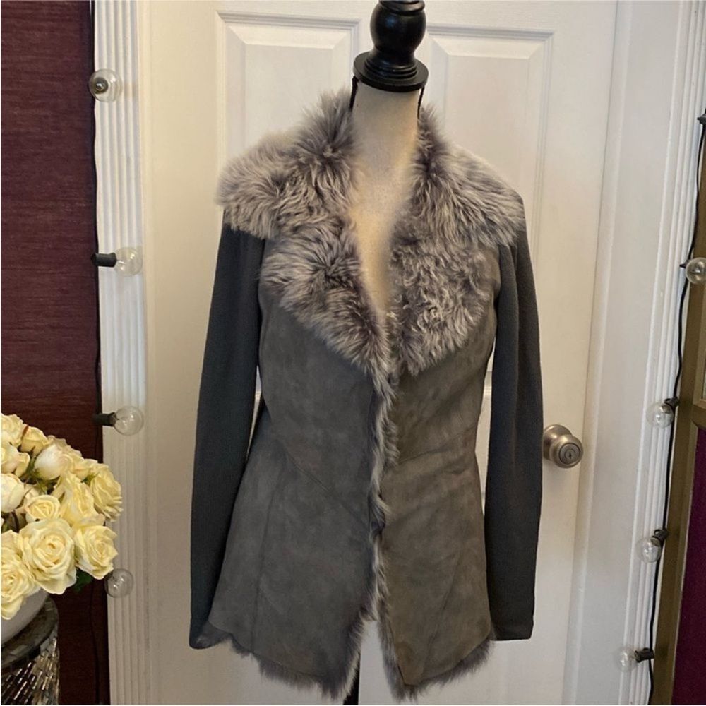 Per Se Genuine Suede/ Lamb Fur/ Merino Wool Cardigan, Us6